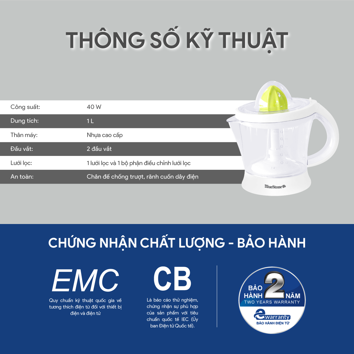 Máy Vắt Cam BlueStone CJB-1129 1 Lít 40W