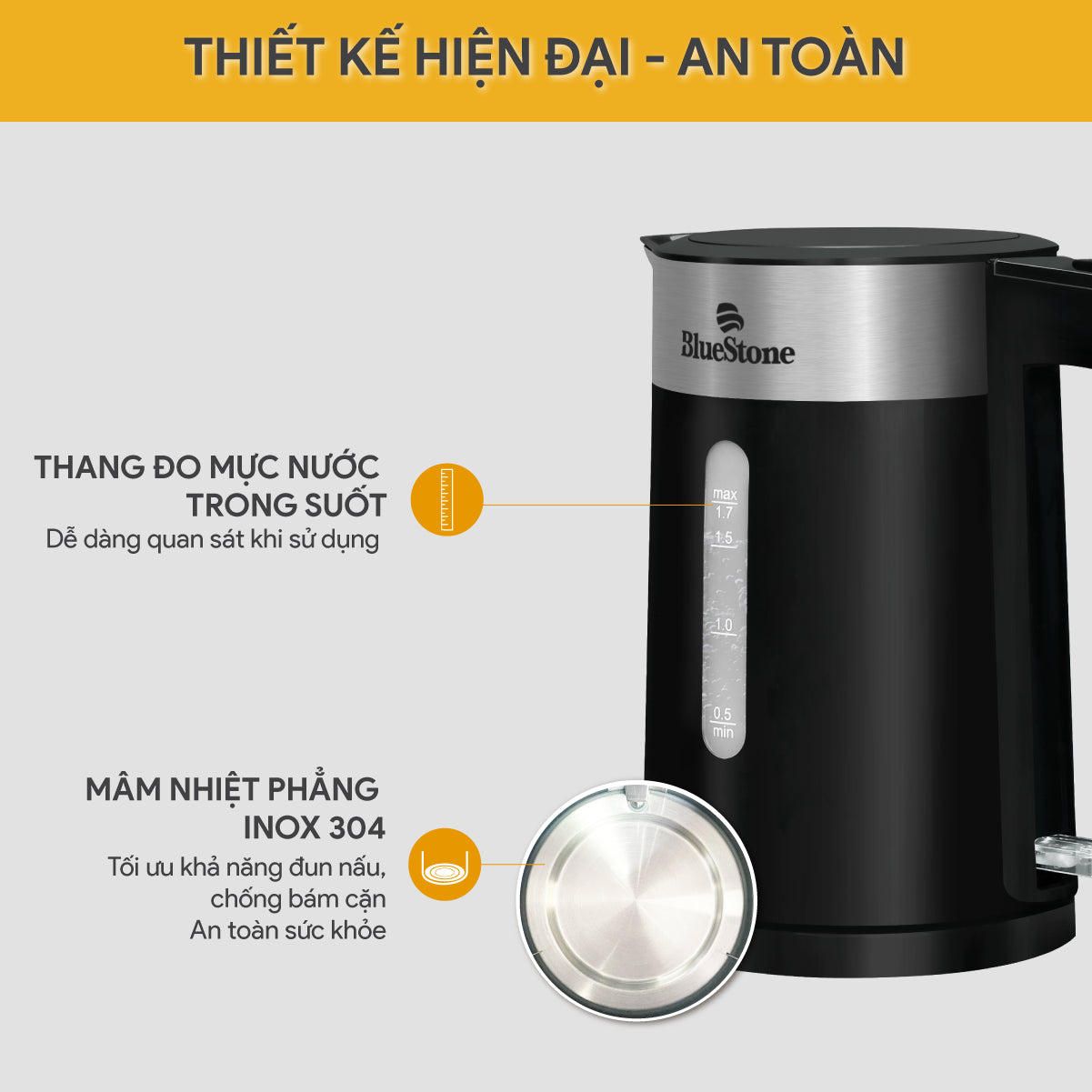 Ấm Đun Siêu Tốc BlueStone KTB-3418 1.7 Lít 1850-2200W