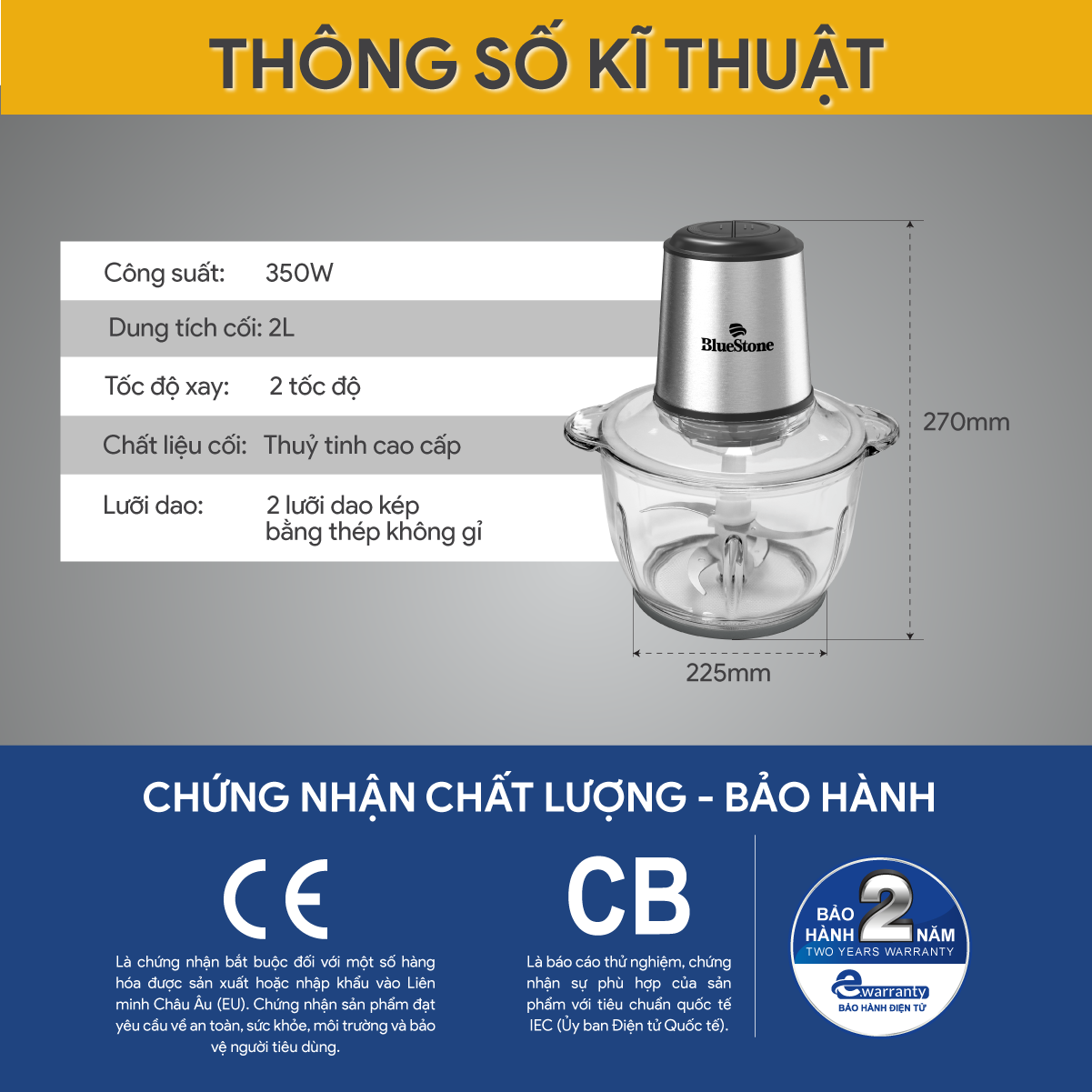 Máy xay thịt BlueStone CHB-5148 350W 2 Lít