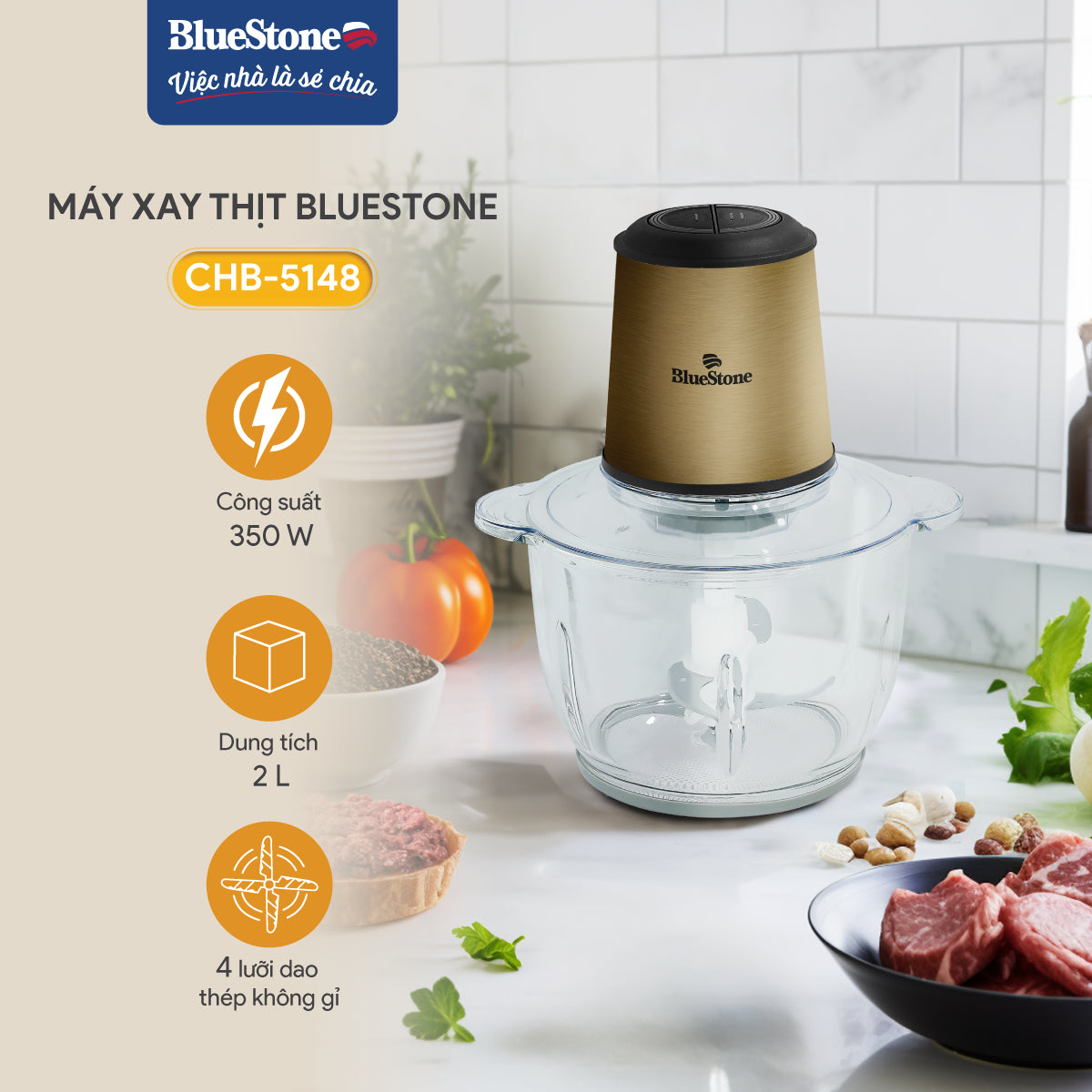 Máy xay thịt BlueStone CHB-5148 350W 2 Lít