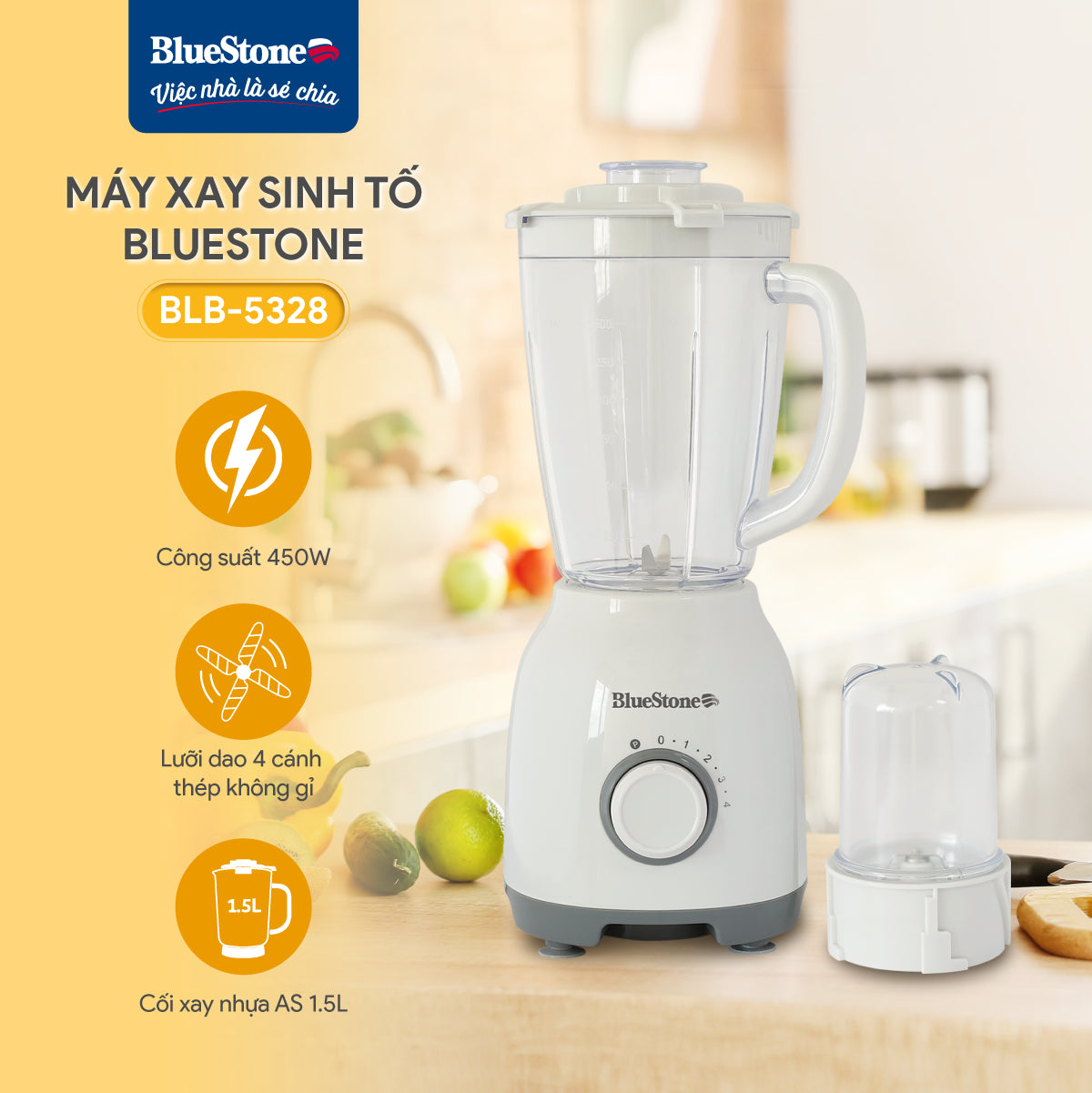 Máy Xay Sinh Tố BlueStone BLB-5328 1.5 Lít 450W