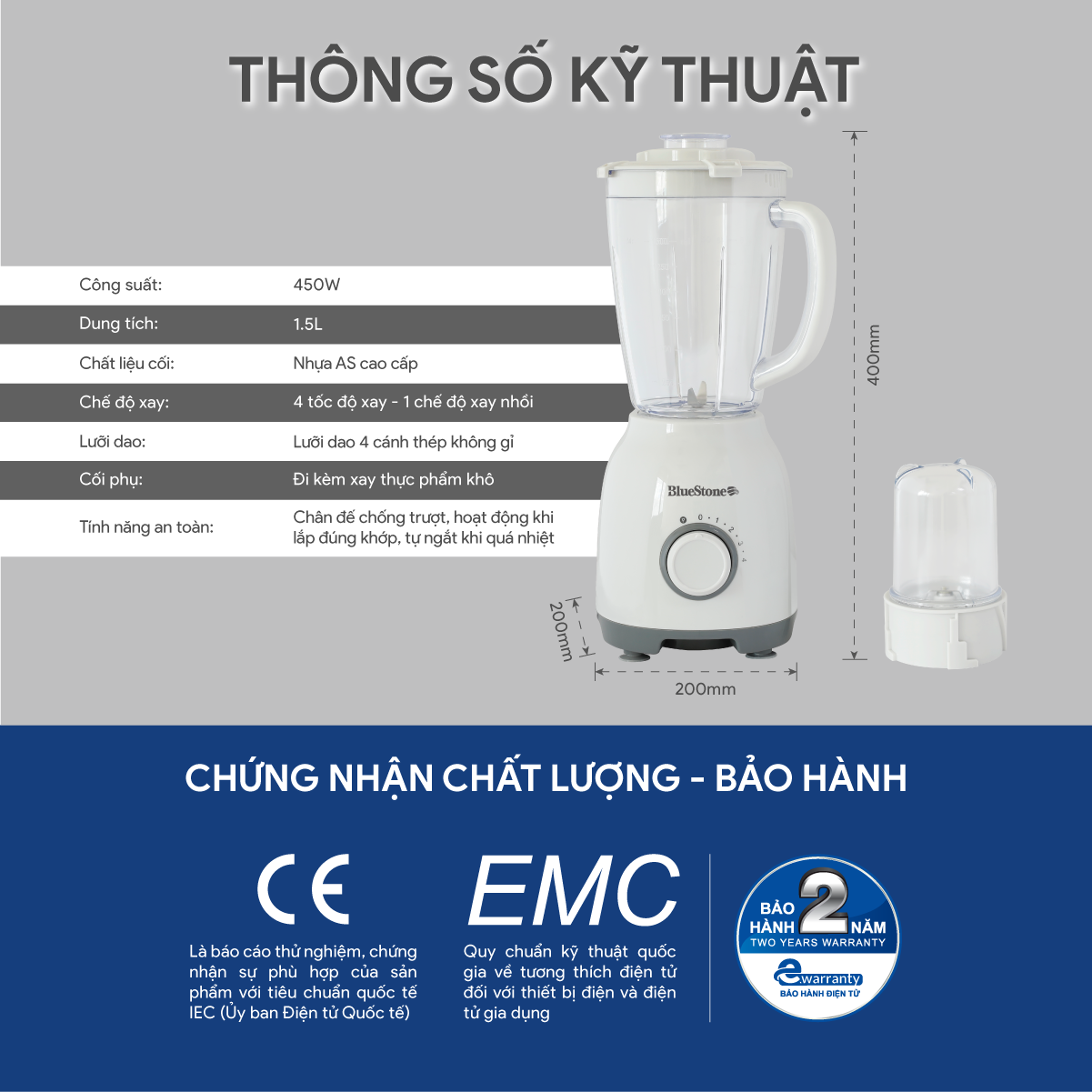 Máy Xay Sinh Tố BlueStone BLB-5328 1.5 Lít 450W