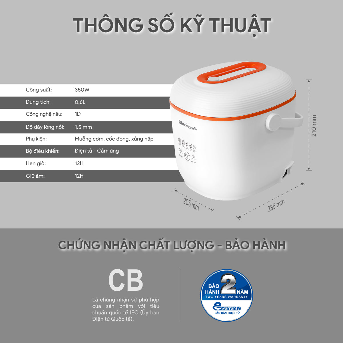 Nồi cơm điện tử BlueStone RCB-5928 0.6 Lít 350W