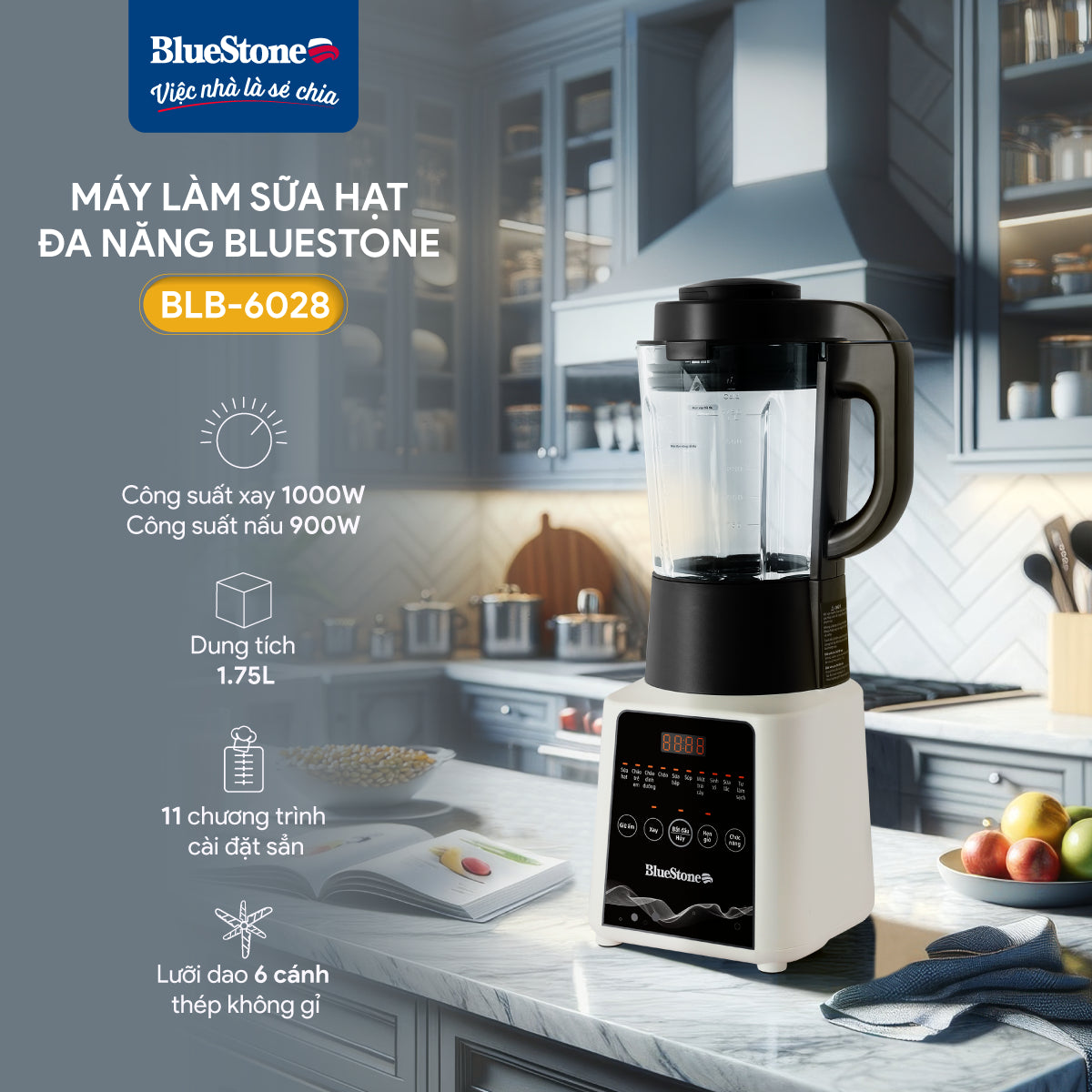 Máy Làm Sữa Hạt Đa Năng BlueStone BLB-6028 1.75 Lít 1000W