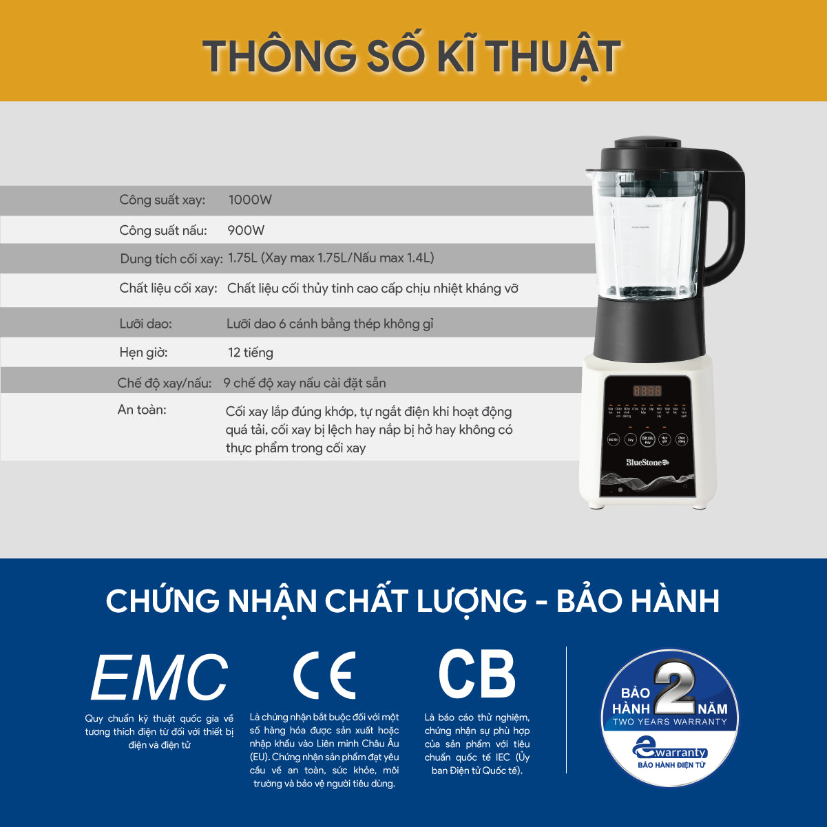 Máy Làm Sữa Hạt Đa Năng BlueStone BLB-6028 1.75 Lít 1000W