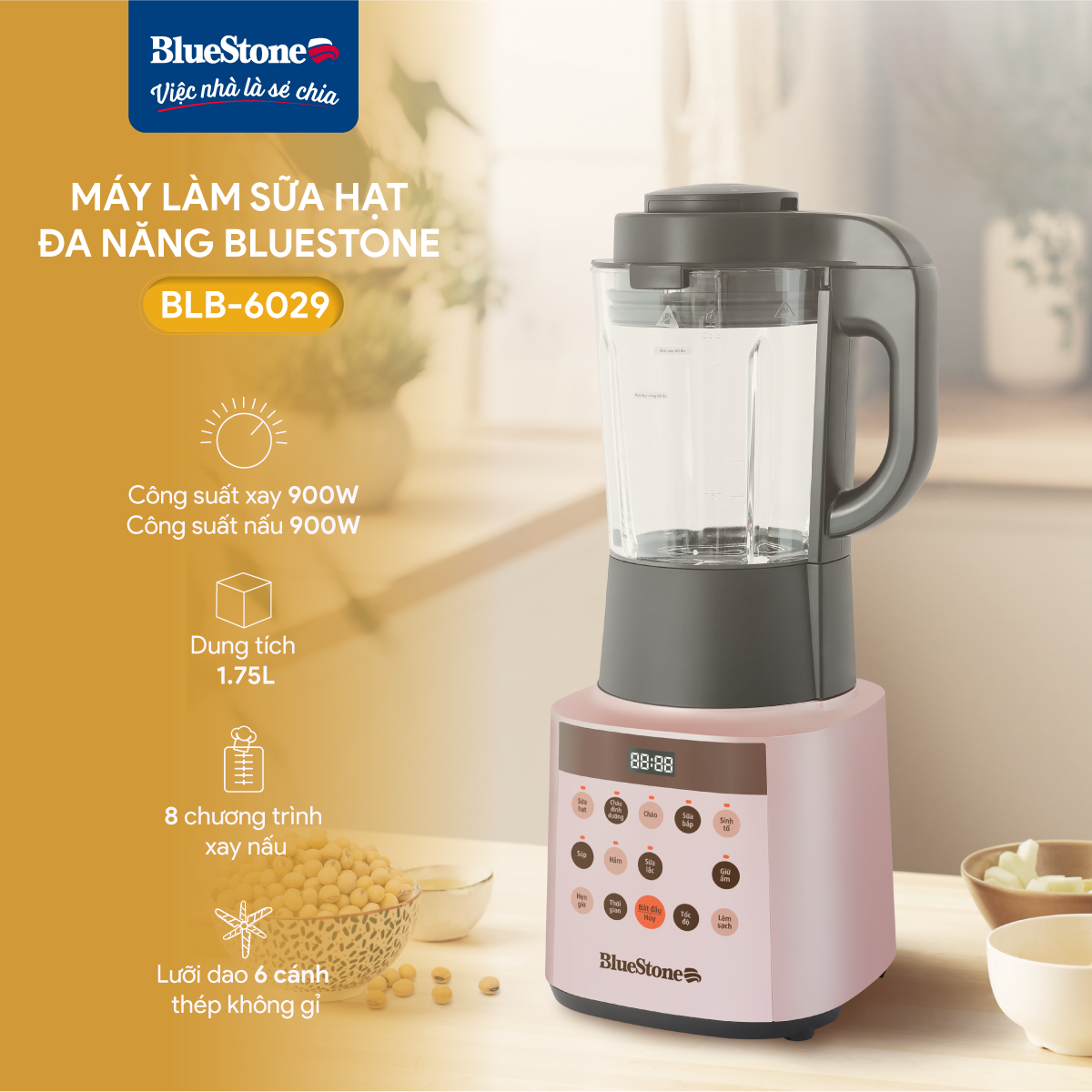 Máy Làm Sữa Hạt Đa Năng BlueStone BLB-6029 1.75 Lít 900W