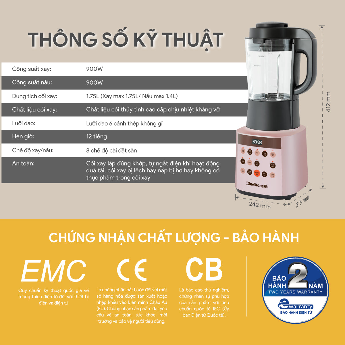 Máy Làm Sữa Hạt Đa Năng BlueStone BLB-6029 1.75 Lít 900W