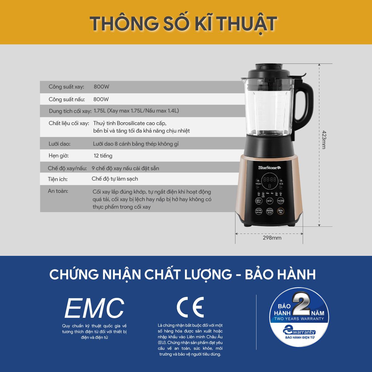 Máy Làm Sữa Hạt Đa Năng BlueStone BLB-6033 1.75 Lít 800W