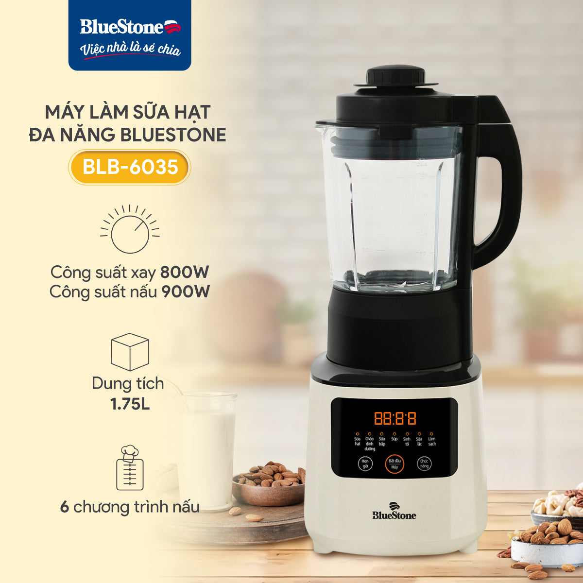 Máy Làm Sữa Hạt Đa Năng BlueStone BLB-6035 1.75 Lít 900W