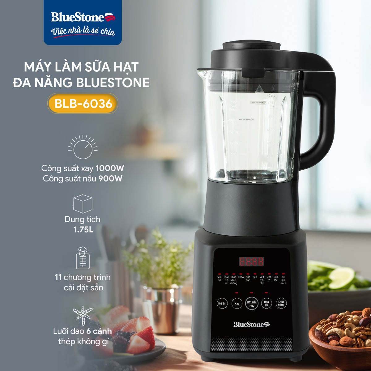 Máy Làm Sữa Hạt Đa Năng BlueStone BLB-6036 1.75 Lít 1000W