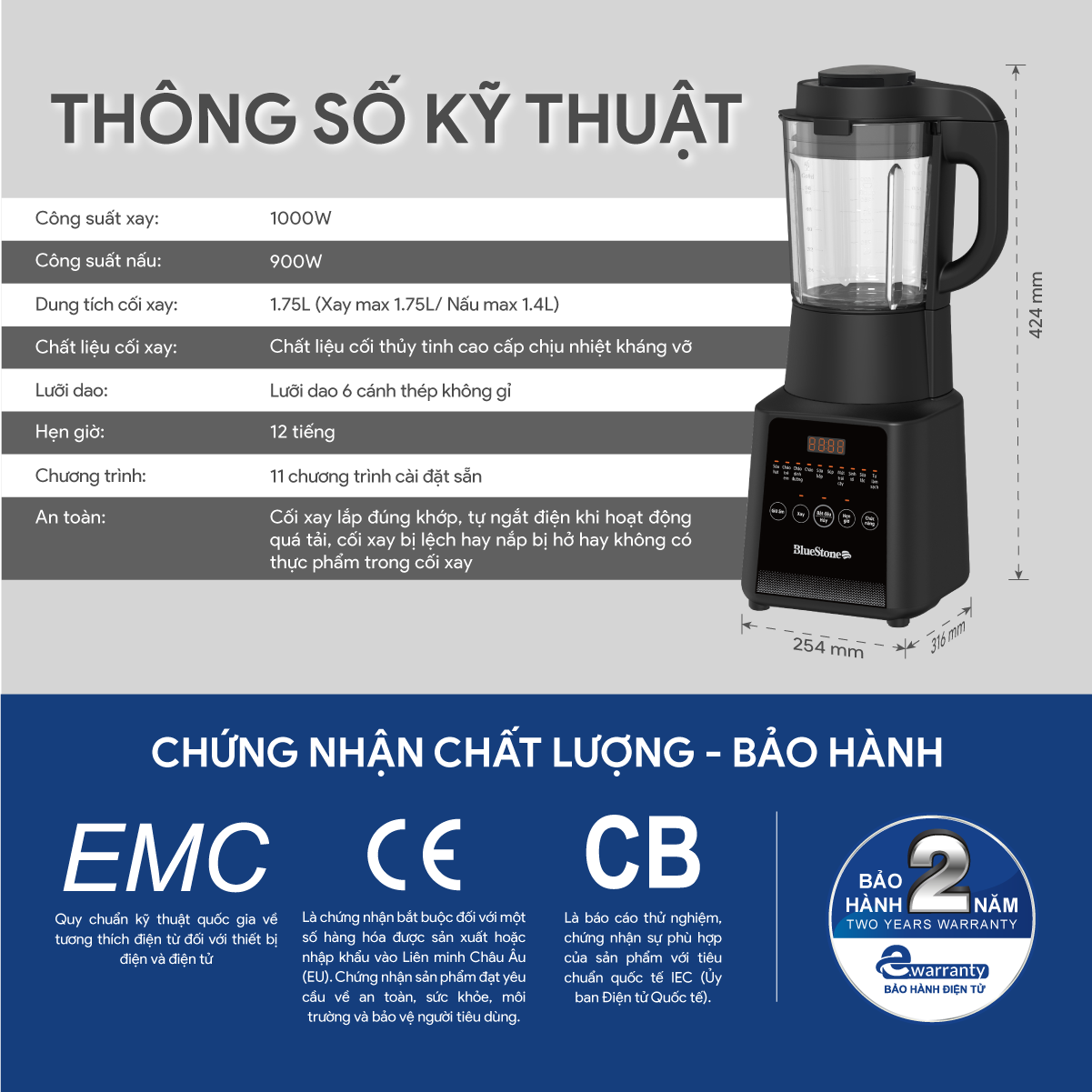 Máy Làm Sữa Hạt Đa Năng BlueStone BLB-6036 1.75 Lít 1000W