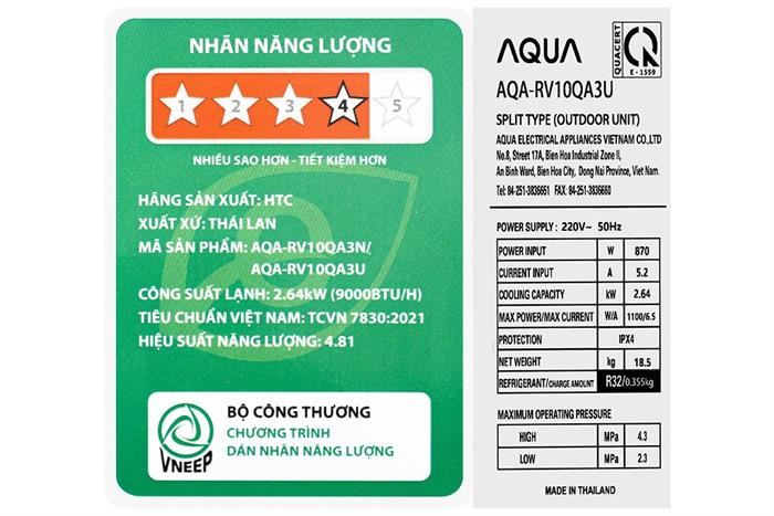 MÁY LẠNH AQUA AQA-RV10QA3 - 1.0HP