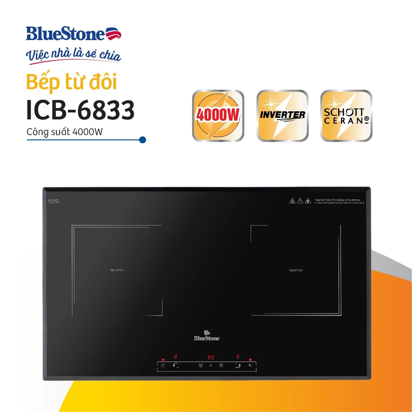 Bếp Từ Đôi BlueStone ICB-6833 4000W - Miễn phí lắp đặt, cắt đá