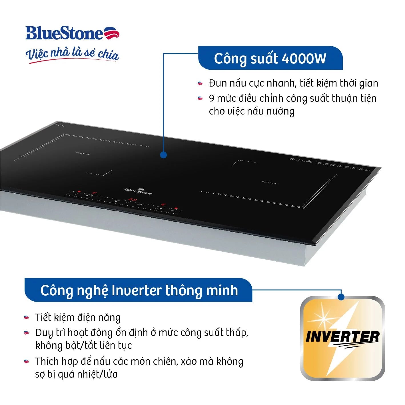 Bếp Từ Đôi BlueStone ICB-6833 4000W - Miễn phí lắp đặt, cắt đá