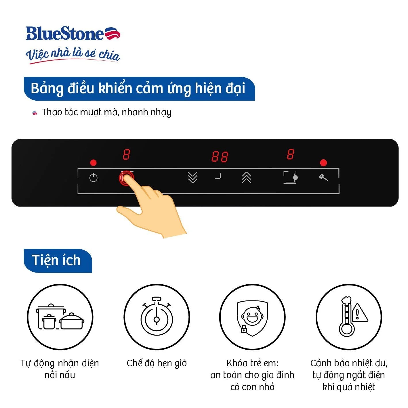 Bếp Từ Đôi BlueStone ICB-6833 4000W - Miễn phí lắp đặt, cắt đá