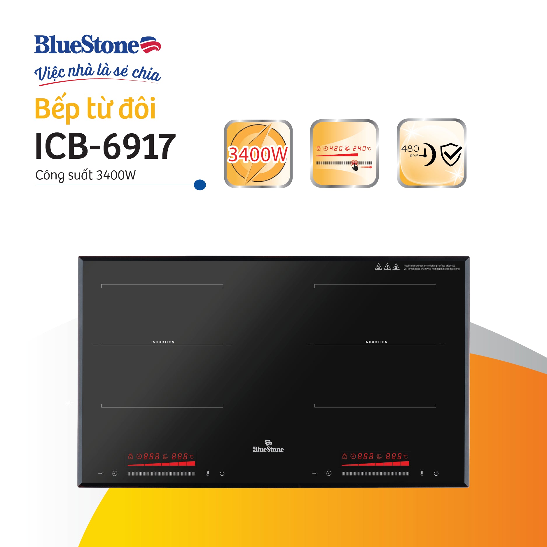 Bếp Từ Đôi BlueStone ICB-6917 3400W - Miễn phí lắp đặt, cắt đá
