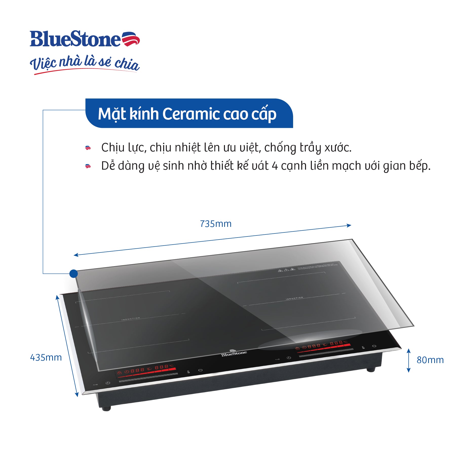 Bếp Từ Đôi BlueStone ICB-6917 3400W - Miễn phí lắp đặt, cắt đá