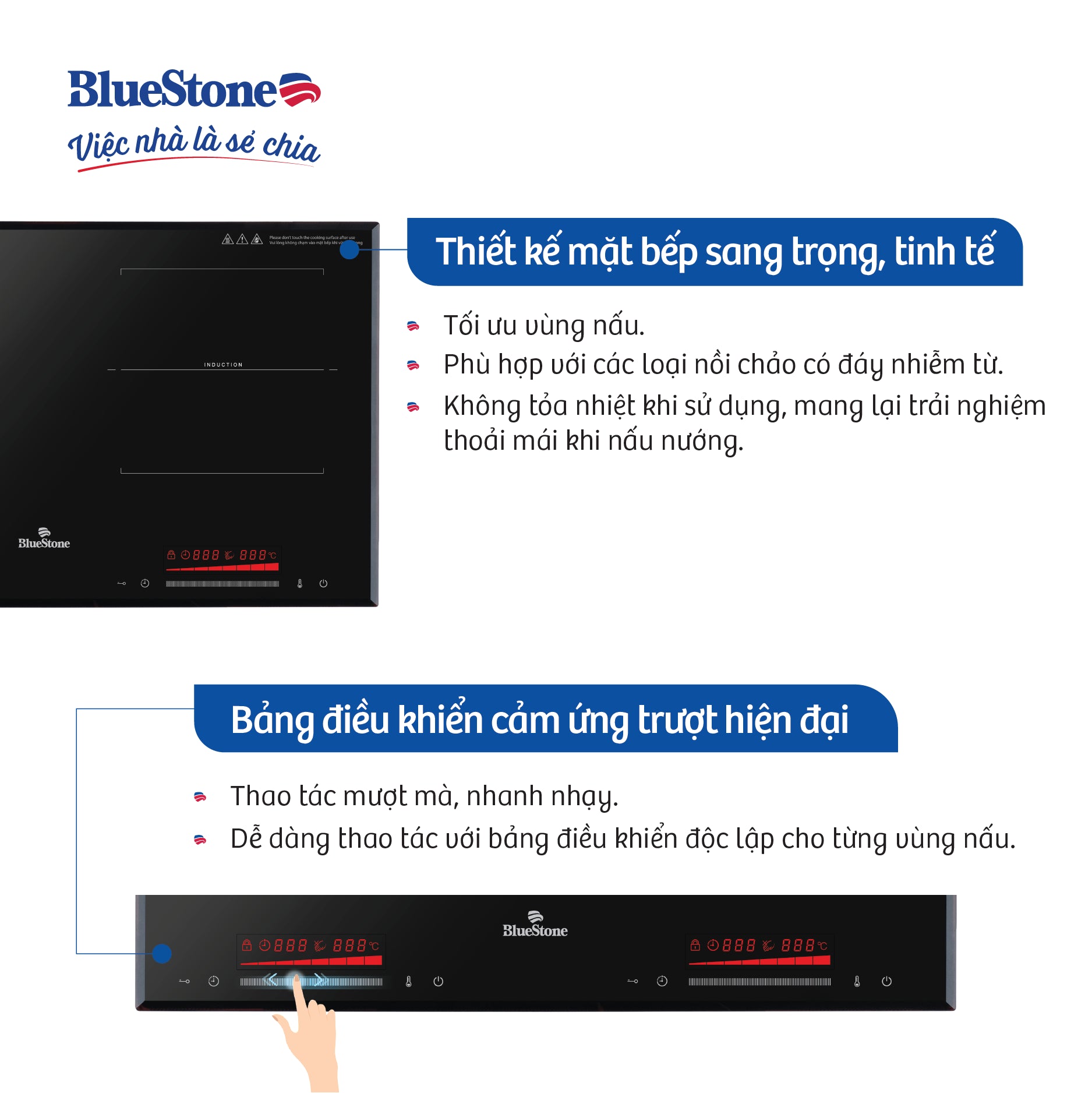 Bếp Từ Đôi BlueStone ICB-6917 3400W - Miễn phí lắp đặt, cắt đá