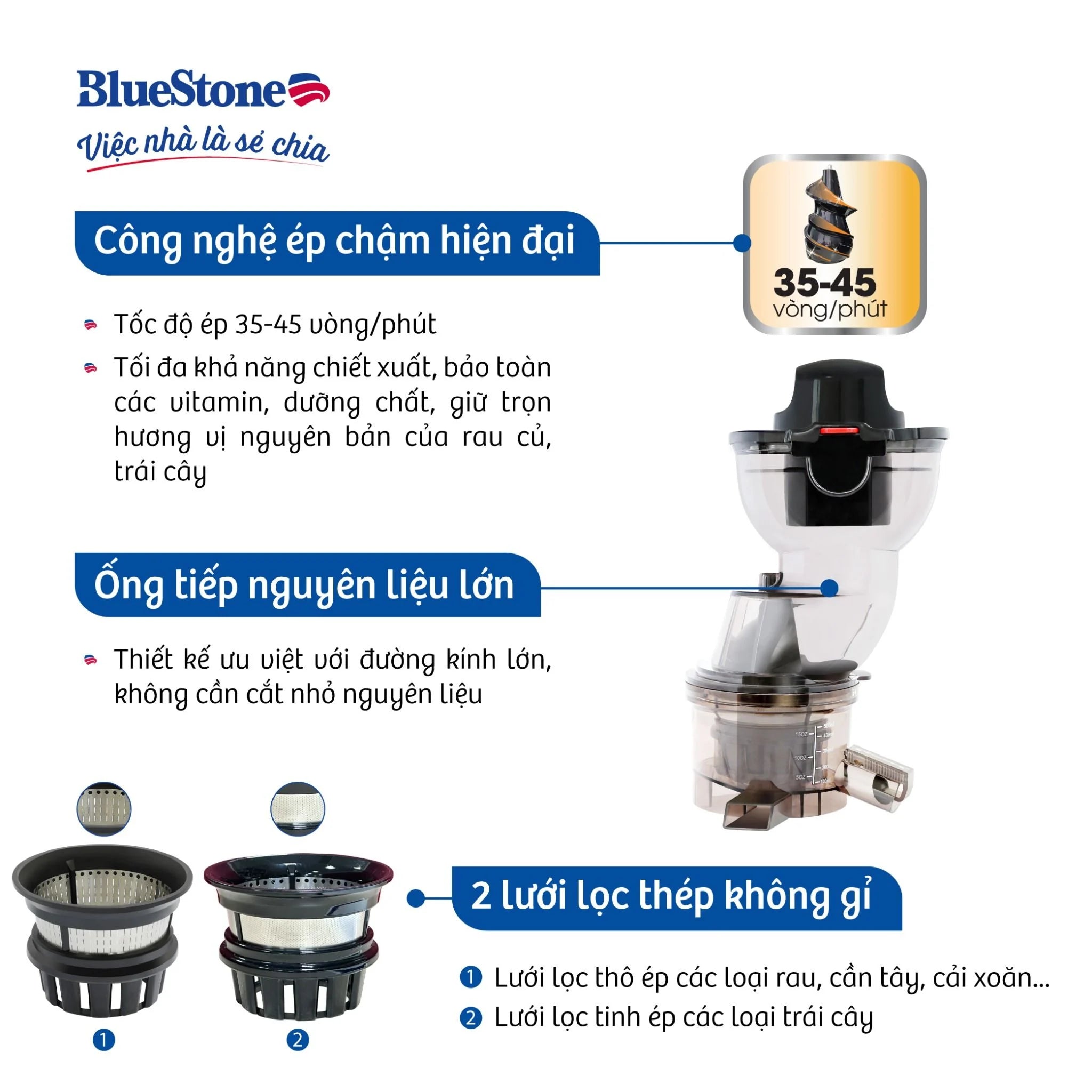 Máy Ép Chậm BlueStone SJB-6568 250W