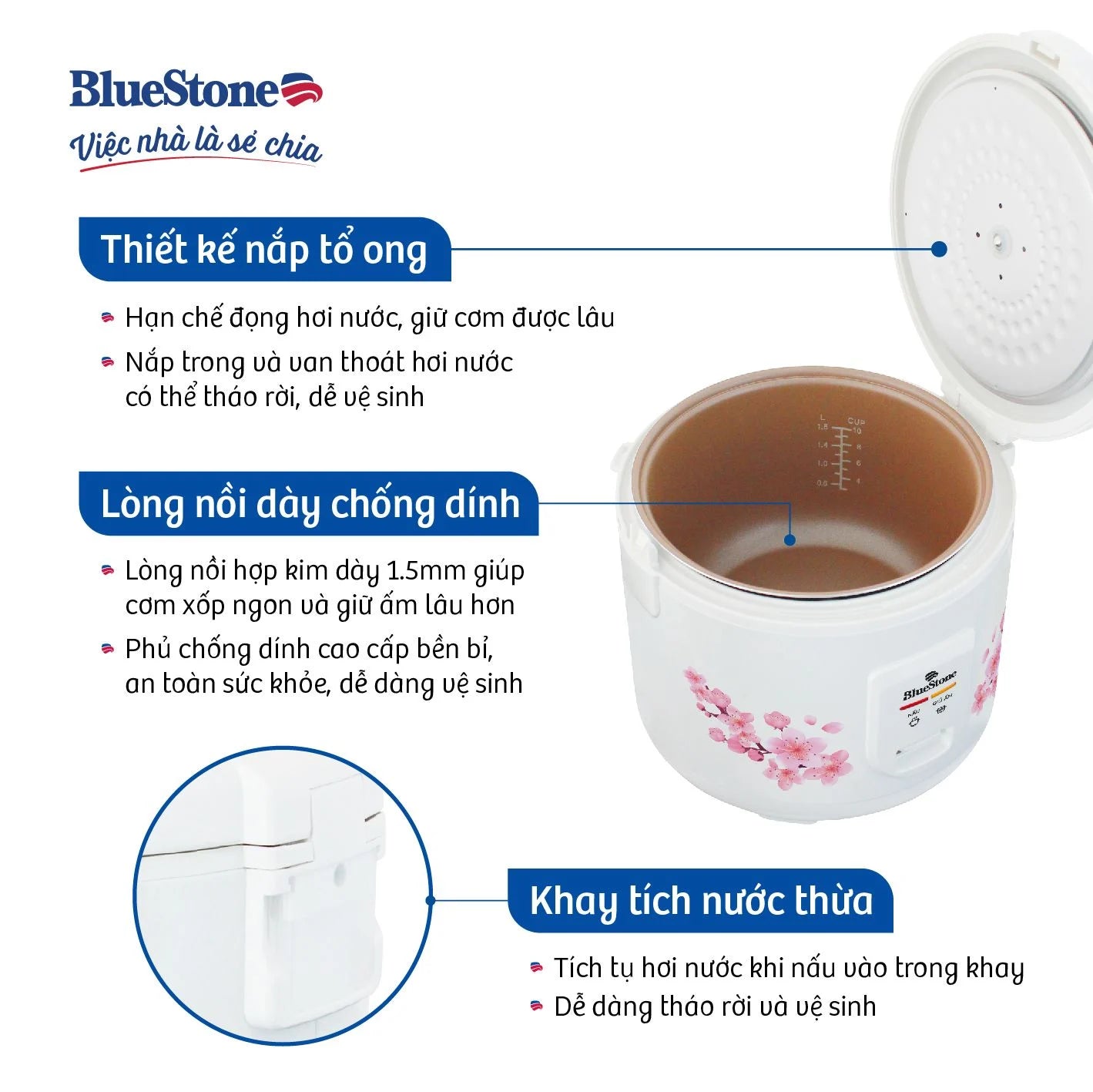 Nồi Cơm Điện Nắp Gài BlueStone RCB-5525 1.8 Lít 700W