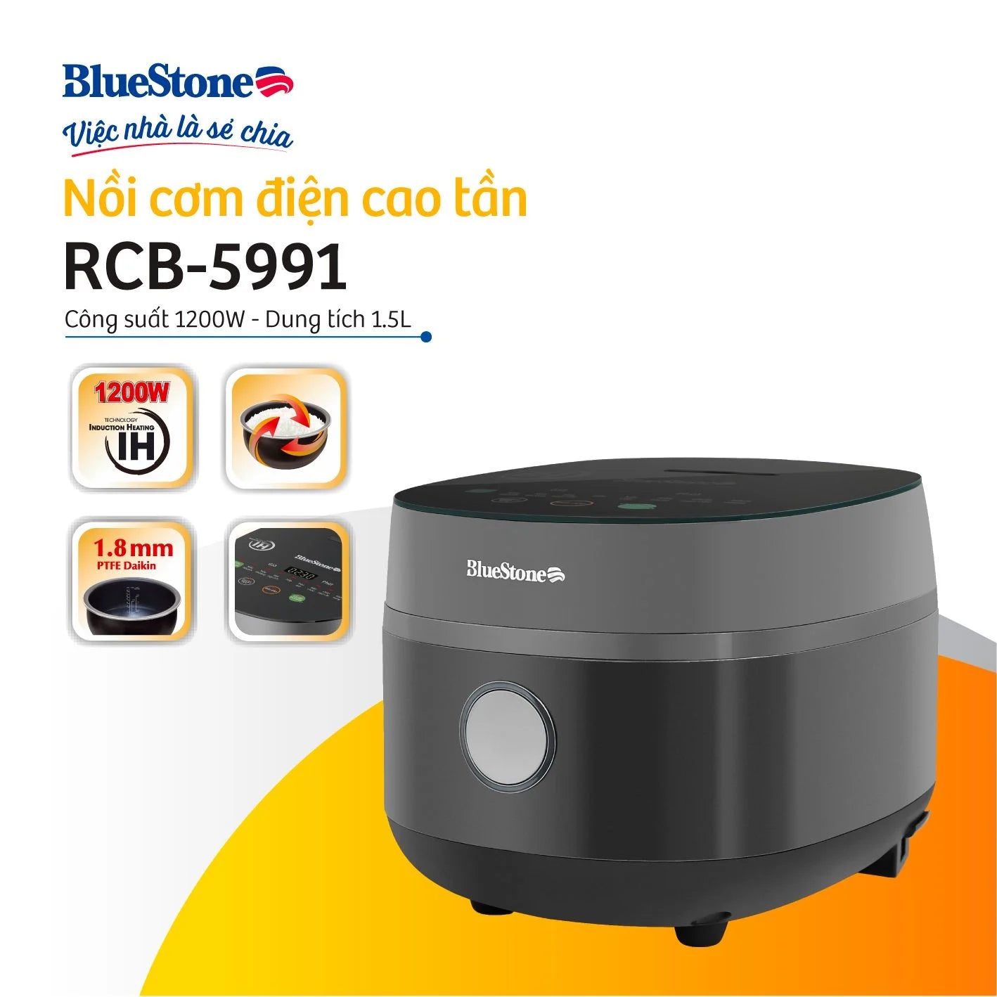 Nồi Cơm Điện Cao Tần BlueStone RCB-5991 1.5 Lít 1200W