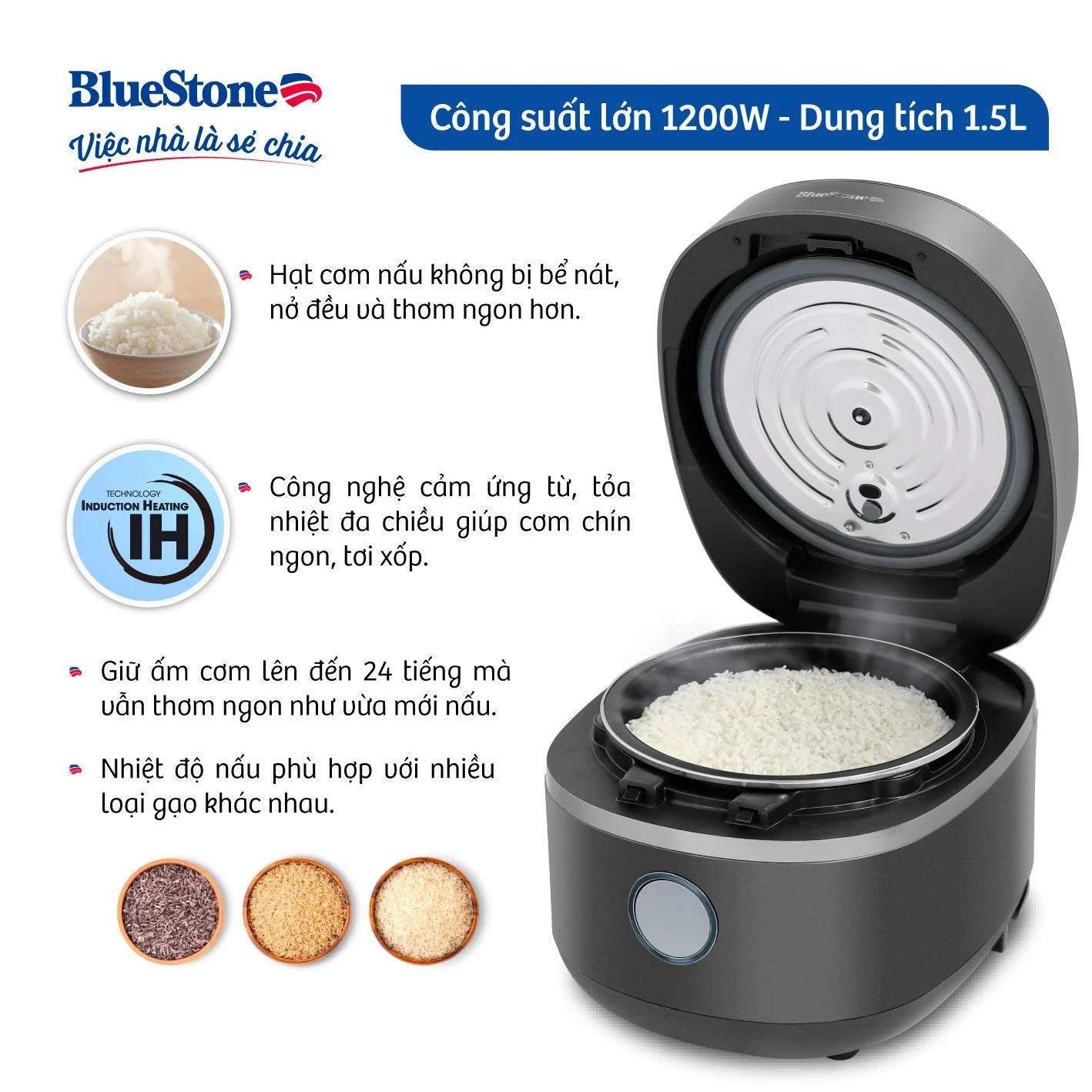 Nồi Cơm Điện Cao Tần BlueStone RCB-5991 1.5 Lít 1200W
